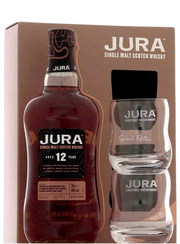 Rum Jura con due bicchieri 